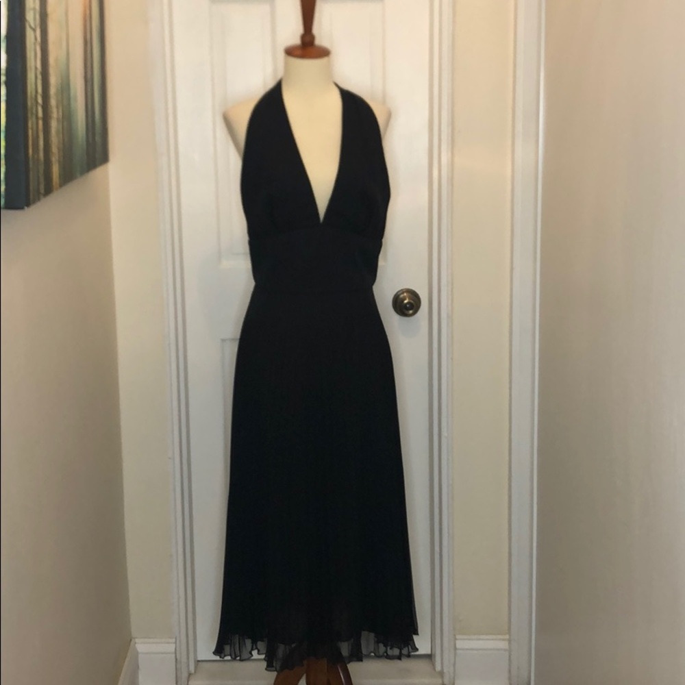 ABS Allen Schwartz Halter plunge pleated dress